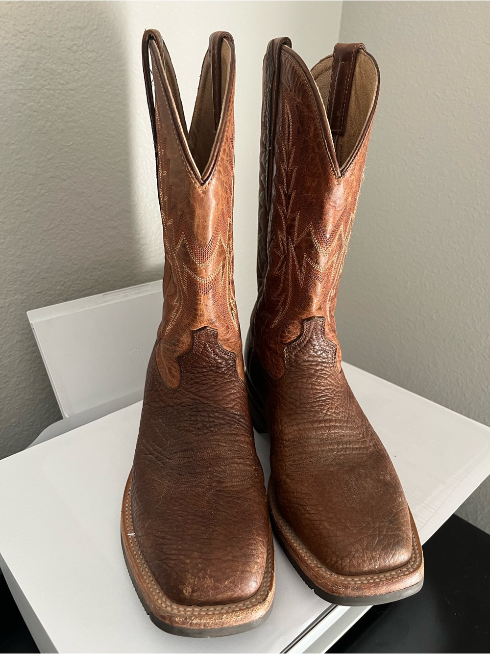 Lucchese Rudy Men size 8D Brown Leather Square Toe Western Cowboy Boots M4090